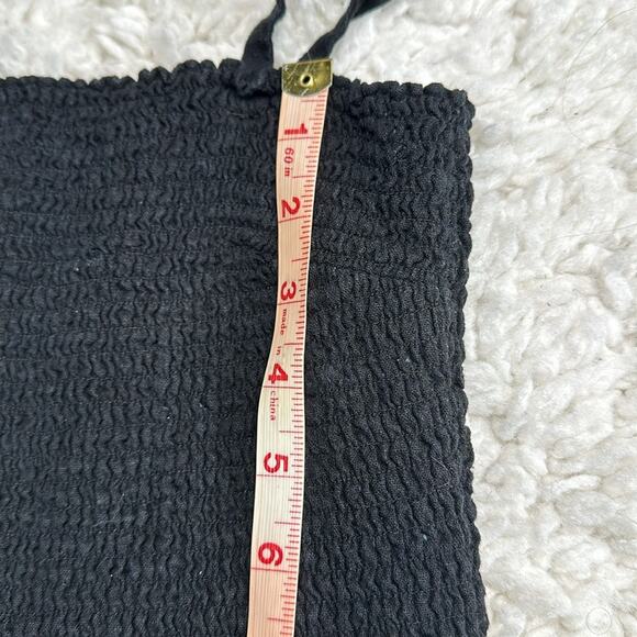 Gap Black Linen Blend Smocked Top Tie Up Bow Straps Summer Dress Short Casual - Picture 8 of 9